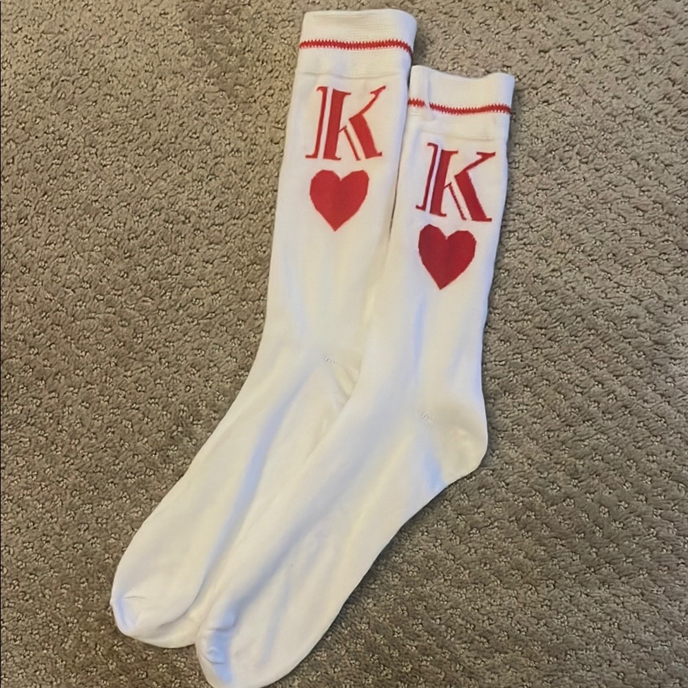 White Socks with Red Heart and K Design